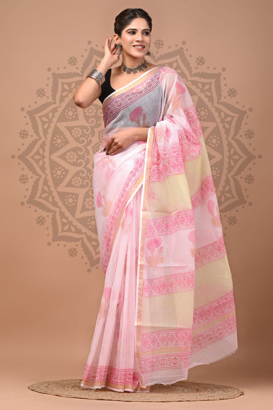 Pink Digital Print Mul Cotton Saree With Unstitched Blouse Piece