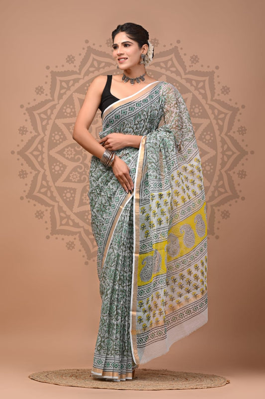 Multicolor Digital Print Mul Cotton Saree With Unstitched Blouse Piece