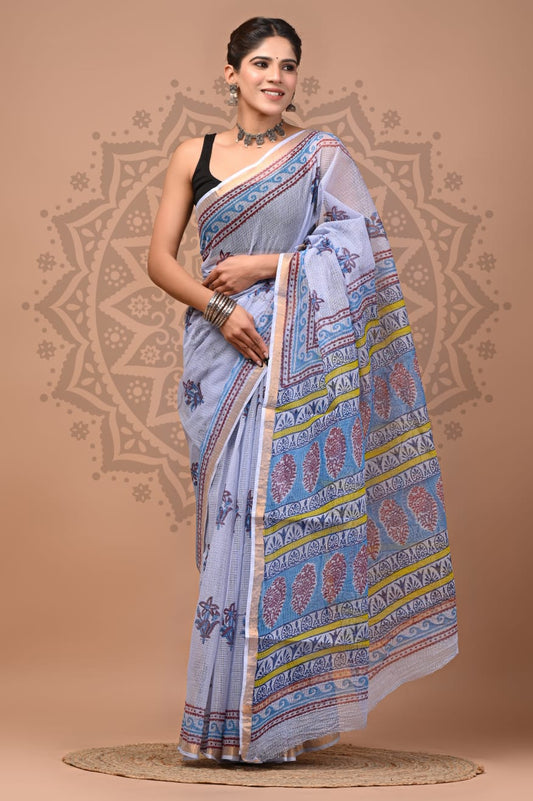 Multicolor Digital Print Mul Cotton Saree With Unstitched Blouse Piece