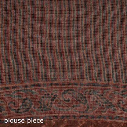 Red Azrak Print Mul Cotton Saree With Unstitched Blouse Piece
