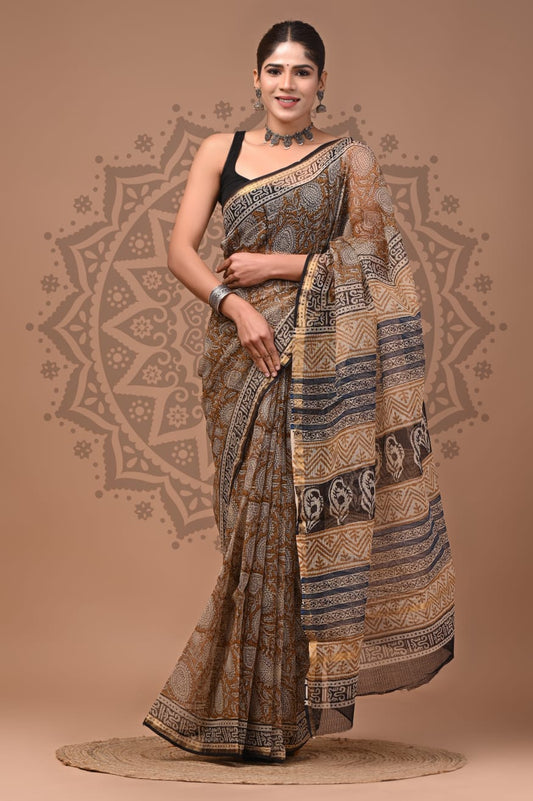 Multicolor Digital Print Mul Cotton Saree With Unstitched Blouse Piece