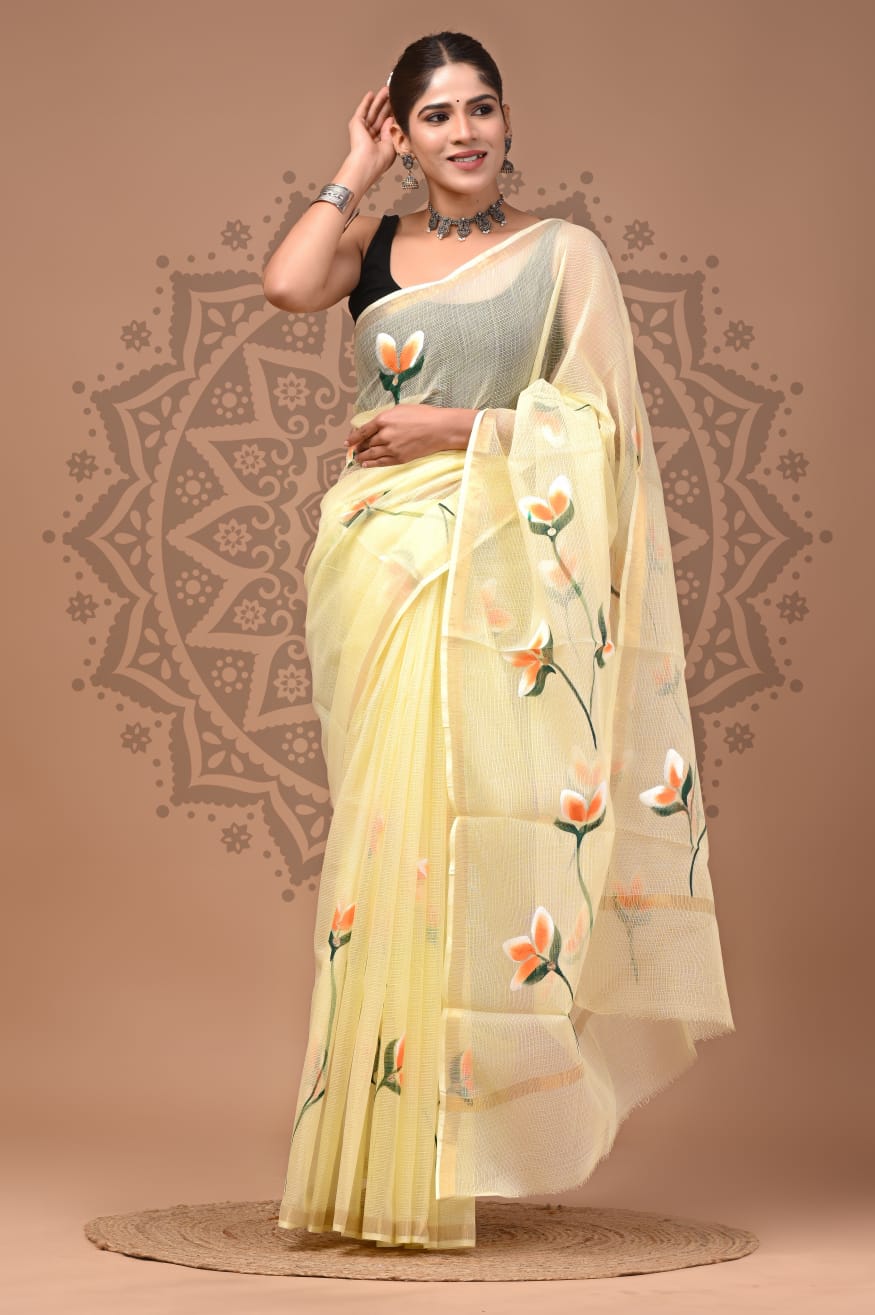 Multicolor Digital Print Mul Cotton Saree With Unstitched Blouse Piece