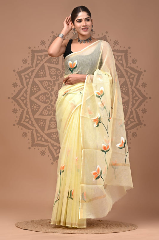 Multicolor Digital Print Mul Cotton Saree With Unstitched Blouse Piece