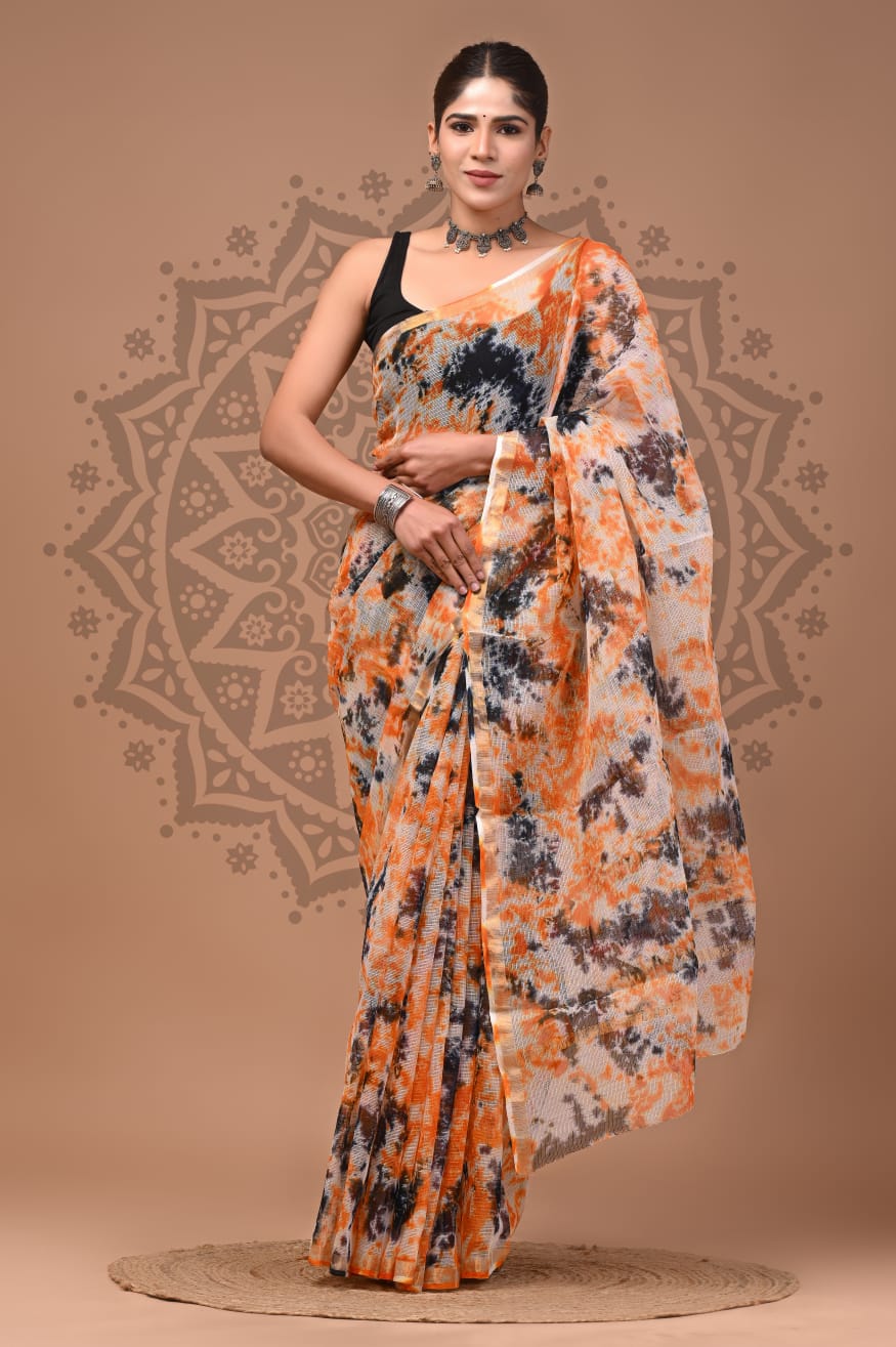 MUlticolor Digital Print Mul Cotton Saree With Unstitched Blouse Piece