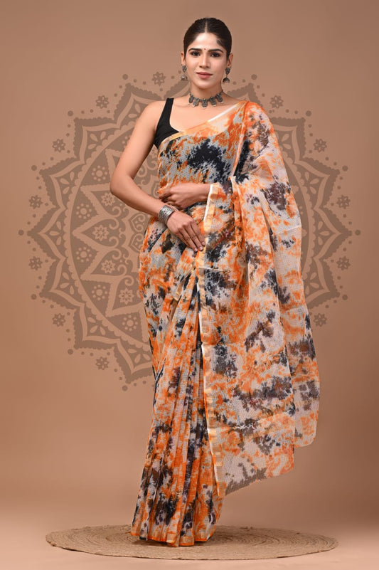 MUlticolor Digital Print Mul Cotton Saree With Unstitched Blouse Piece
