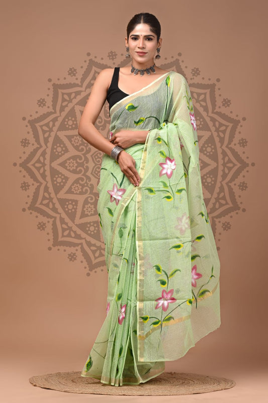 Pista Digital Print Mul Cotton Saree With Unstitched Blouse Piece