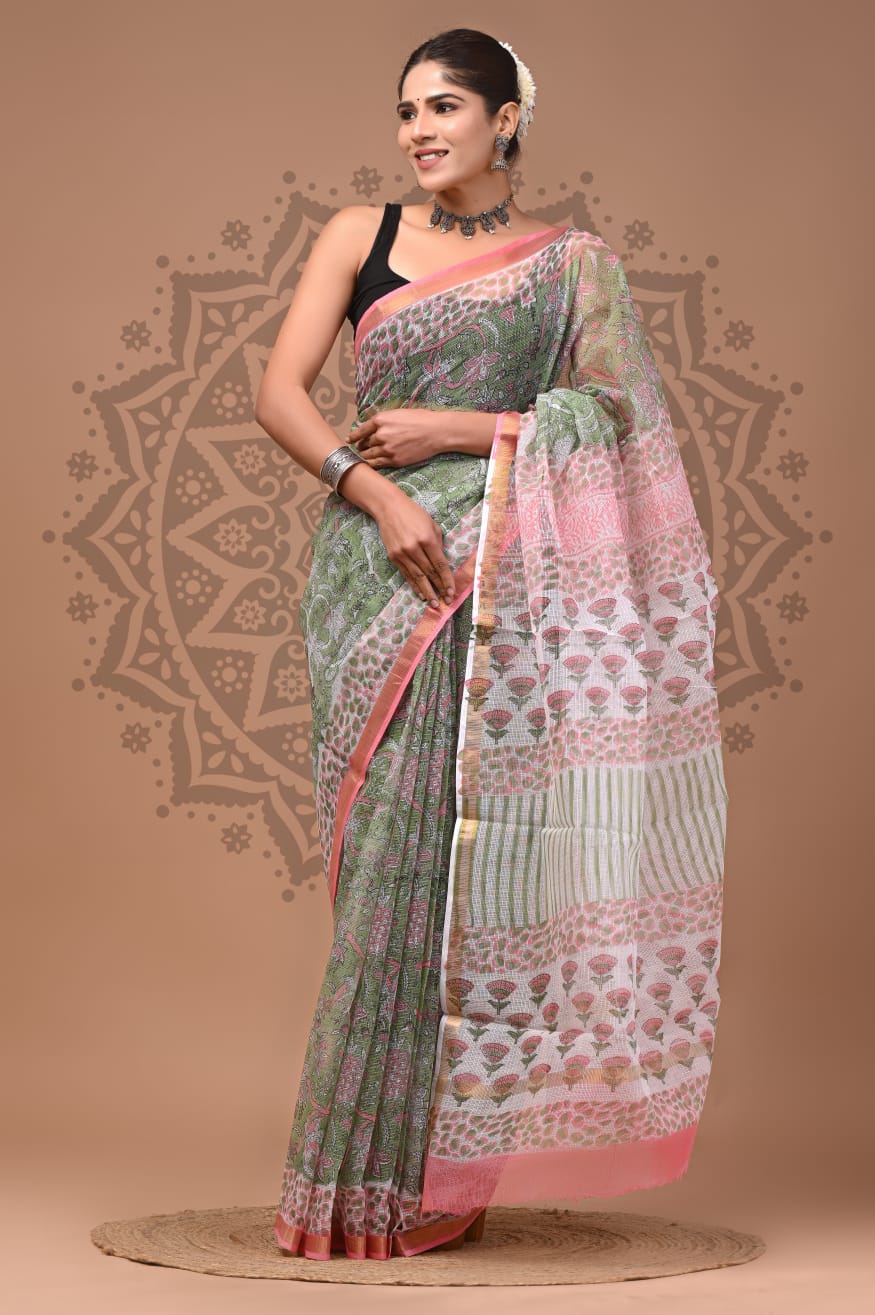 Multicolor Digital Print Mul Cotton Saree With Unstitched Blouse Piece