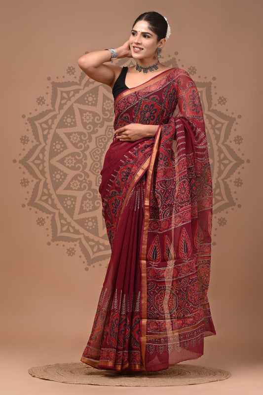 Multicolor Digital Print Mul Cotton Saree With Unstitched Blouse Piece