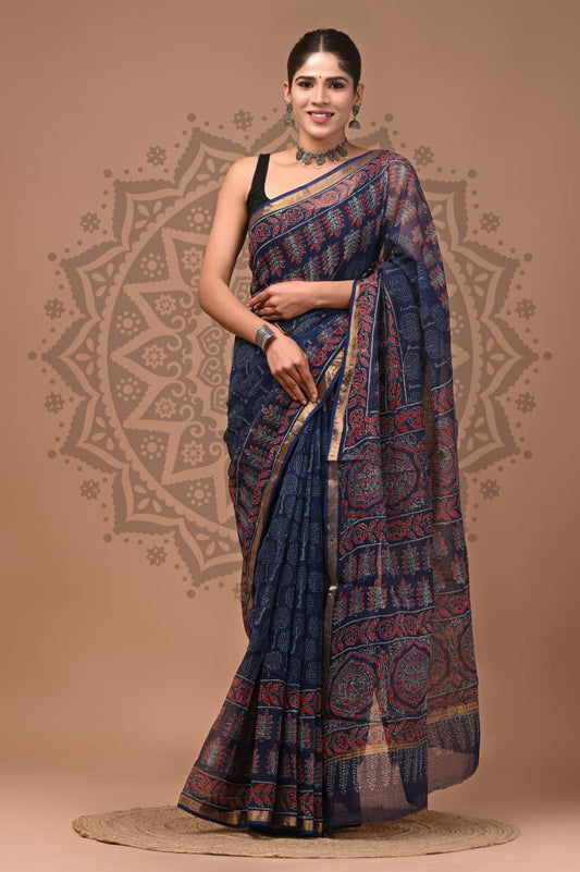 Multicolor Digital Print Mul Cotton Saree With Unstitched Blouse Piece