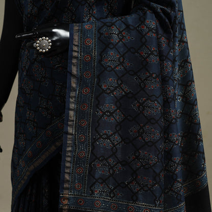 Multicolor Azrak Print Mul Cotton Saree With Unstitched Blouse Piece