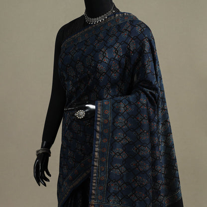 Multicolor Azrak Print Mul Cotton Saree With Unstitched Blouse Piece