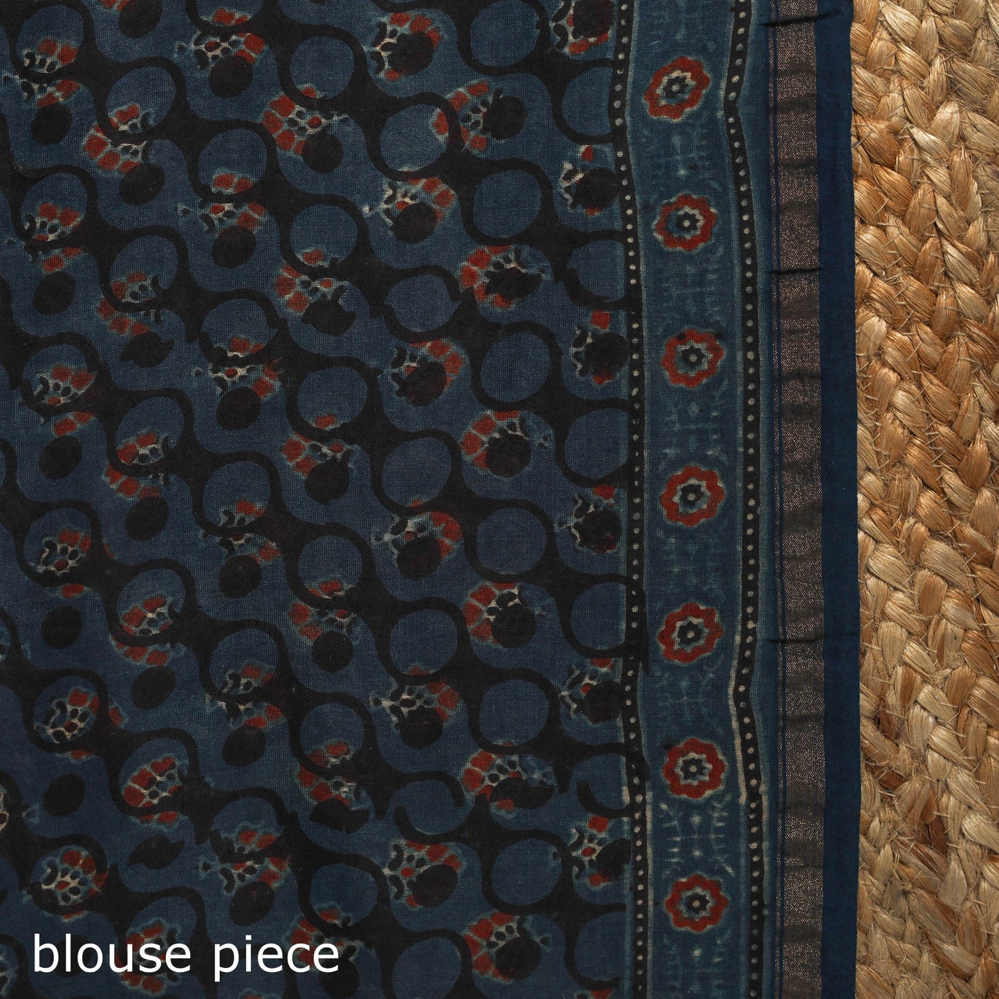 Multicolor Azrak Print Mul Cotton Saree With Unstitched Blouse Piece