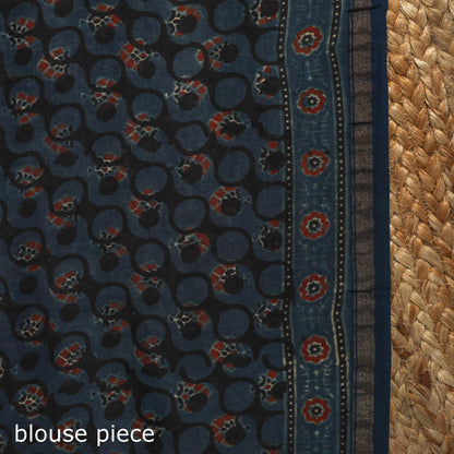 Multicolor Azrak Print Mul Cotton Saree With Unstitched Blouse Piece