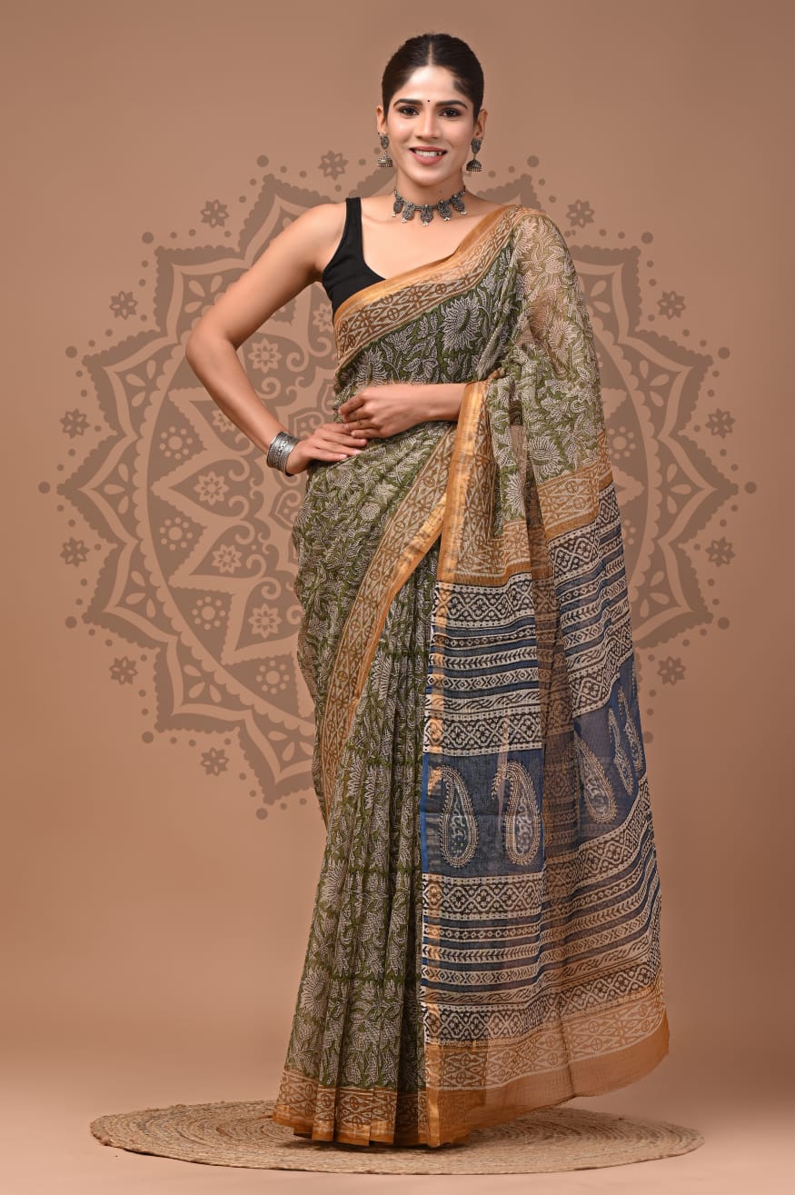 Multicolor Flower Print Cotton Saree