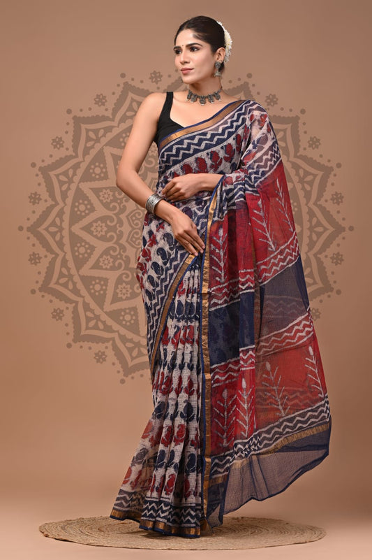 Multicolor Flower Print Cotton Saree