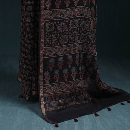 Multicolor Azrak Print Mul Cotton Saree With Unstitched Blouse Piece
