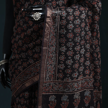 Multicolor Azrak Print Mul Cotton Saree With Unstitched Blouse Piece