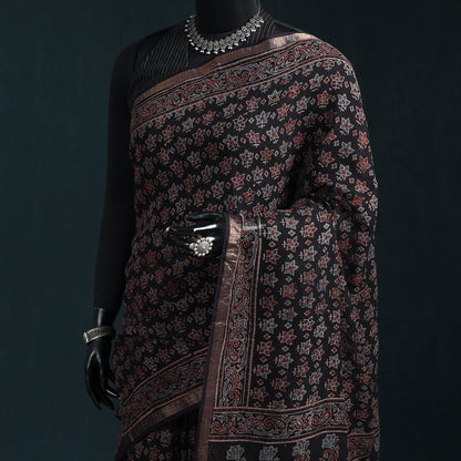 Multicolor Azrak Print Mul Cotton Saree With Unstitched Blouse Piece