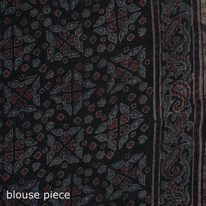 Multicolor Azrak Print Mul Cotton Saree With Unstitched Blouse Piece