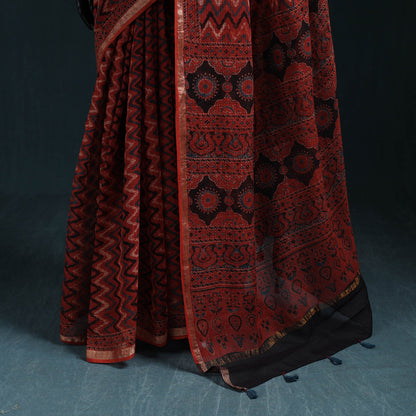 Multicolor Azrak Print Mul Cotton Saree With Unstitched Blouse Piece