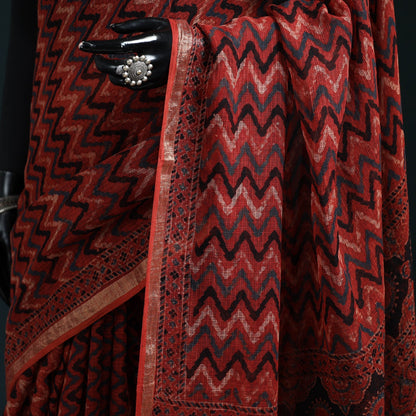 Multicolor Azrak Print Mul Cotton Saree With Unstitched Blouse Piece