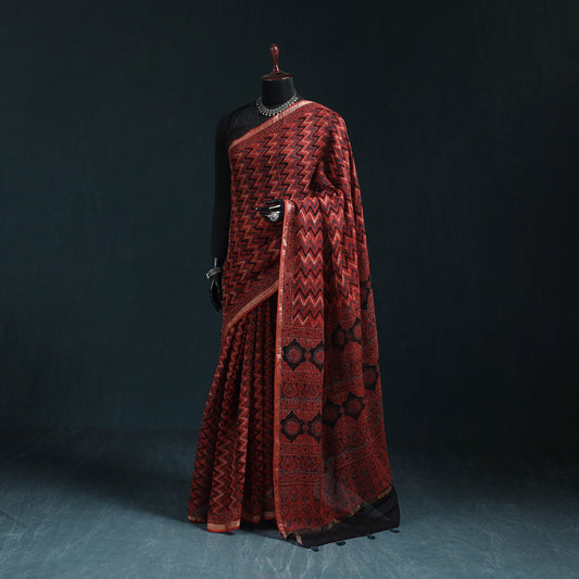 Multicolor Azrak Print Mul Cotton Saree With Unstitched Blouse Piece