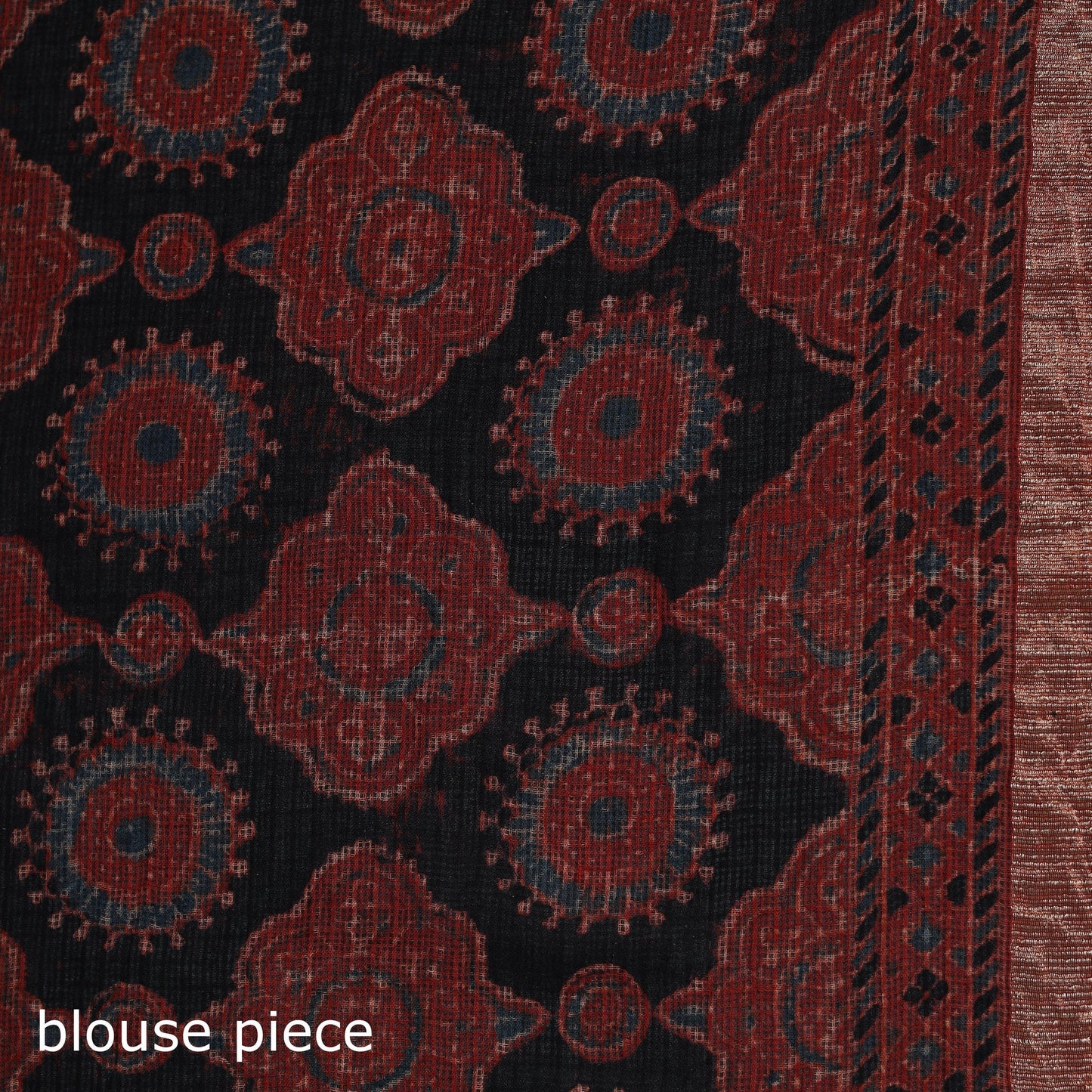 Multicolor Azrak Print Mul Cotton Saree With Unstitched Blouse Piece