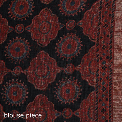 Multicolor Azrak Print Mul Cotton Saree With Unstitched Blouse Piece
