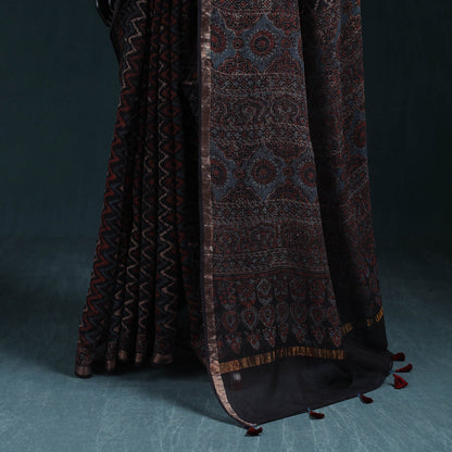 Multicolor Azrak Print Mul Cotton Saree With Unstitched Blouse Piece