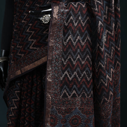 Multicolor Azrak Print Mul Cotton Saree With Unstitched Blouse Piece