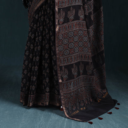 Multicolor Azrak Print Mul Cotton Saree With Unstitched Blouse Piece