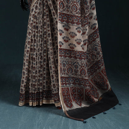 Multicolor Azrak Print Mul Cotton Saree With Unstitched Blouse Piece