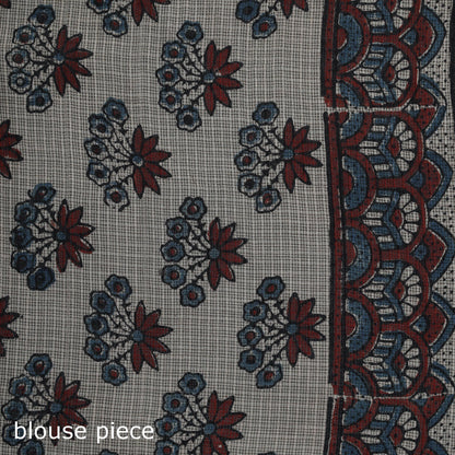 Multicolor Azrak Print Mul Cotton Saree With Unstitched Blouse Piece