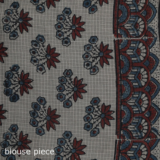 Multicolor Azrak Print Mul Cotton Saree With Unstitched Blouse Piece