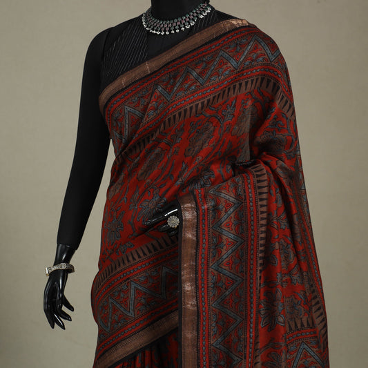 Multicolor Azrak Print Mul Cotton Saree With Unstitched Blouse Piece