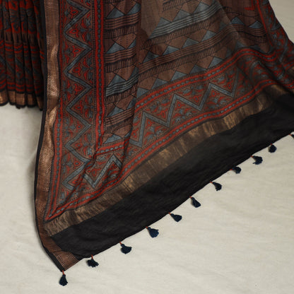 Multicolor Azrak Print Mul Cotton Saree With Unstitched Blouse Piece