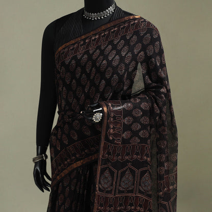 Multicolor Azrak Print Mul Cotton Saree With Unstitched Blouse Piece