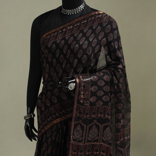 Multicolor Azrak Print Mul Cotton Saree With Unstitched Blouse Piece
