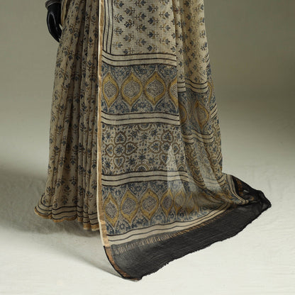 Multicolor Azrak Print Mul Cotton Saree With Unstitched Blouse Piece