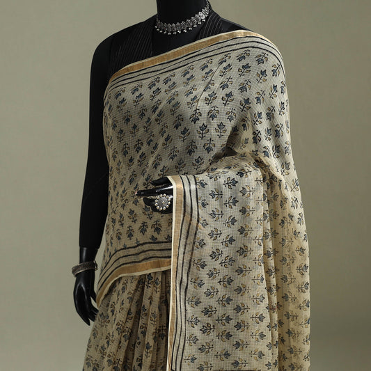 Multicolor Azrak Print Mul Cotton Saree With Unstitched Blouse Piece