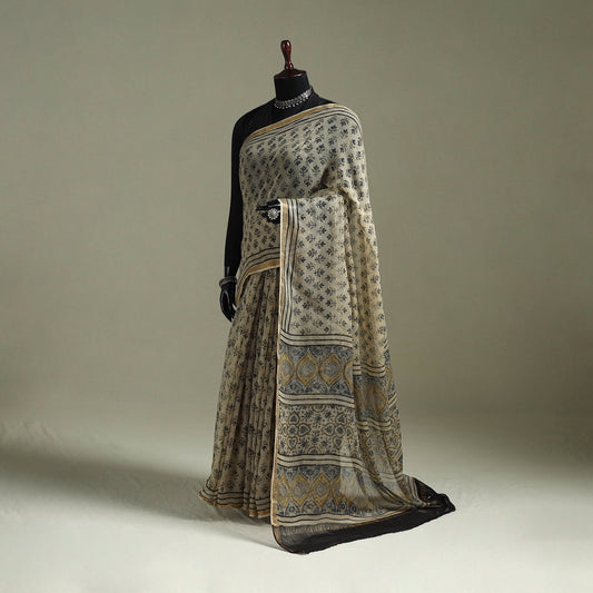 Multicolor Azrak Print Mul Cotton Saree With Unstitched Blouse Piece