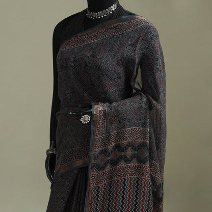 Multicolor Azrak Print Mul Cotton Saree With Unstitched Blouse Piece