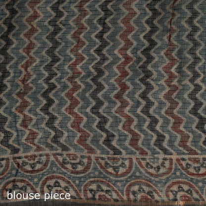 Multicolor Azrak Print Mul Cotton Saree With Unstitched Blouse Piece