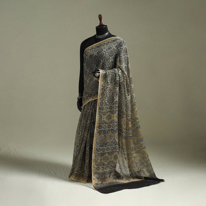 Multicolor Azrak Print Mul Cotton Saree With Unstitched Blouse Piece