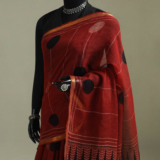 Multicolor Azrak Print Mul Cotton Saree With Unstitched Blouse Piece