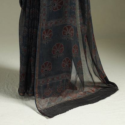 Multicolor Azrak Print Mul Cotton Saree With Unstitched Blouse Piece