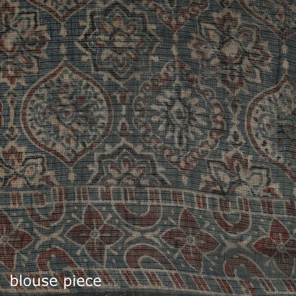 Multicolor Azrak Print Mul Cotton Saree With Unstitched Blouse Piece
