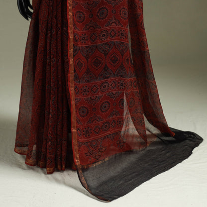 Multicolor Azrak Print Mul Cotton Saree With Unstitched Blouse Piece