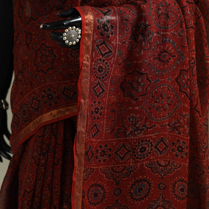 Multicolor Azrak Print Mul Cotton Saree With Unstitched Blouse Piece