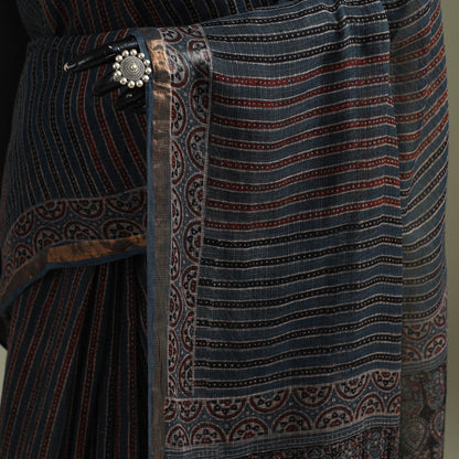 Multicolor Azrak Print Mul Cotton Saree With Unstitched Blouse Piece